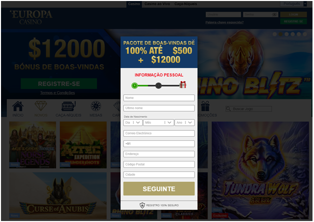 Como abrir sua conta no Europa Casino