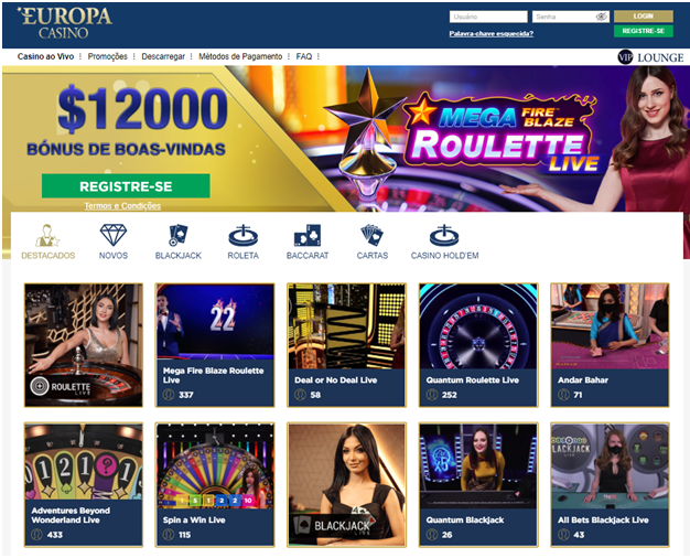 Mesas ao vivo no Europa Live Casino