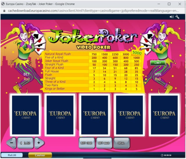 Video poker para jogar no Europa Casino